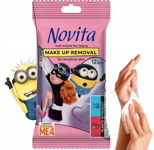 novita minionki chusteczki nawilżane do demakijażu dla nastolatków, 12 szt. na Arena.pl