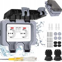 PODWÓJNE GNIAZDKO IP66 OGRODOWE ZEWNĘTRZNE WODOSZCZELNE GNIAZDO 230V