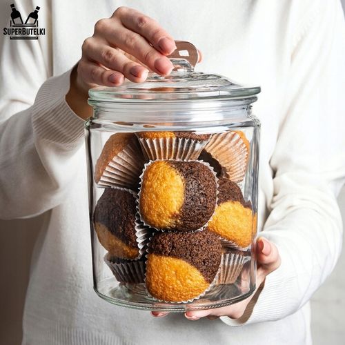 SZKLANY POJEMNIK KUCHENNY 2L SŁOIK NA HERBATĘ KAWĘ ORZECHY CIASTKA na Arena.pl