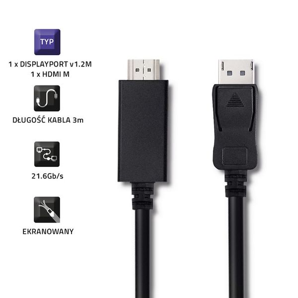 Qoltec DisplayPort v1.2 męski | HDMI męski | 5K| 3m zdjęcie 3