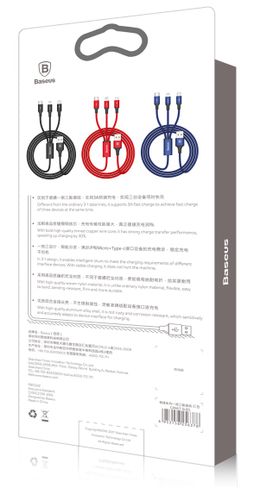 Kabel USB Micro lightning Type-C 3w1 Baseus Rapid czerwony na Arena.pl