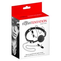 knebel z zaciskami na sutki silicone gag ball with nipple clamps