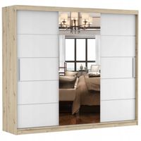 Szafa przesuwna ALBA I 250x61 ARTISAN/BIAŁY+LUSTRO półki PRODUCENT
