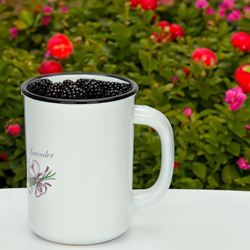 KUBEK GŁADKI EMALIOWANY 1,5L WZÓR LAWENDA SOLIDNY NA NAPOJE MLEKO KOMPOT na Arena.pl