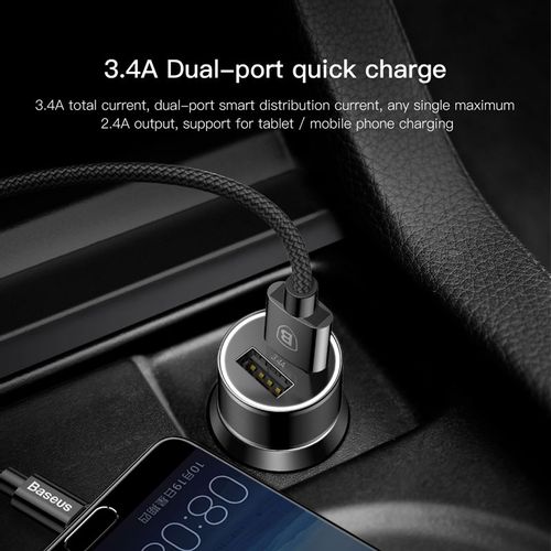 Baseus Small Screw Ładowarka samochodowa 2xUSB, 3.4 A+kabel USB-C 2 na Arena.pl