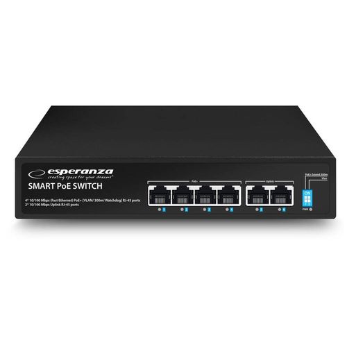 SWITCH PoE 4xPOE 2xUplink RJ45 10/100Mbps 60W EXTEND 300M + DO KAMER na Arena.pl