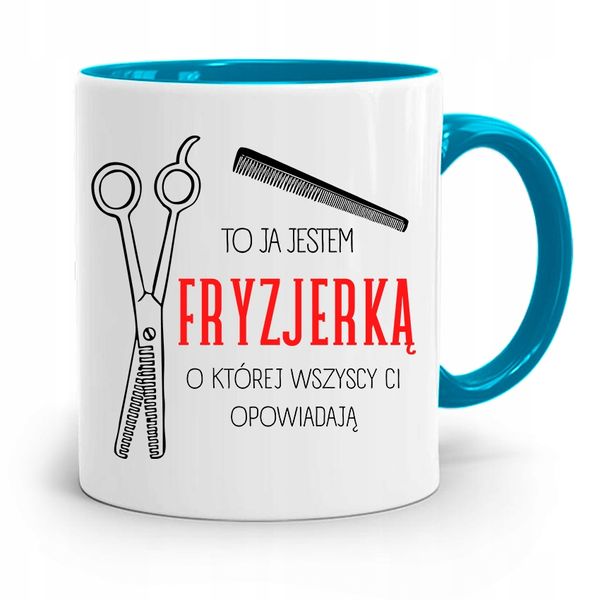 Kubek Błękitny Fryzjerki To Ja Jestem Fryzjerką Z Nadrukiem Ze Zdjęciem zdjęcie 1