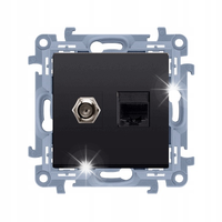SIMON 10 Gniazdo antenowe typu F + gniazdo RJ45 5e czarny CASFRJ455.01/49
