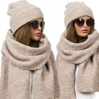KOMPLET CZAPKA + DUŻY SZALIK CIEPŁY ZIMOWY szal prążkowany KOLORY