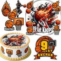 ZESTAW OPŁATEK NA TORT 20CM + 16 POSTACI - KOSZYKÓWKA + IMIĘ 15CM 18CM