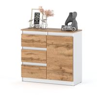 Komoda Nowoczesna Wąska 3 Szuflady 80cm Salon Młodzieżowa Biała Dąb Wotan