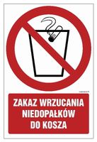 Zakaz Wrzucania Niedopałków Do Kosza 150 X 225 - Tabliczka Z Przylepcami