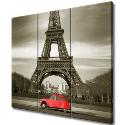Obraz 90X80 Czerwone Auto Przed Wieżą Eiffla na Arena.pl