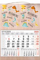 KALENDARZ 2025 jednodzielny DREWNIANY dla dzieci nadruk dinozaury + imię