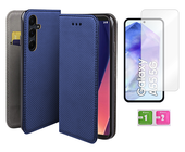 Etui z klapką do SAMSUNG GALAXY A55 5G pokrowiec niebieski + szkło na ekran