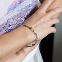 Bransoletka - Labradoryt, kryształ górski hematyt i srebro złocone