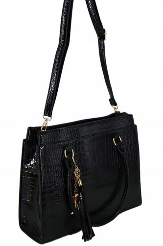 Torebka damska klasyczna duża do ręki lakierowana pojemna z brelokiem na Arena.pl