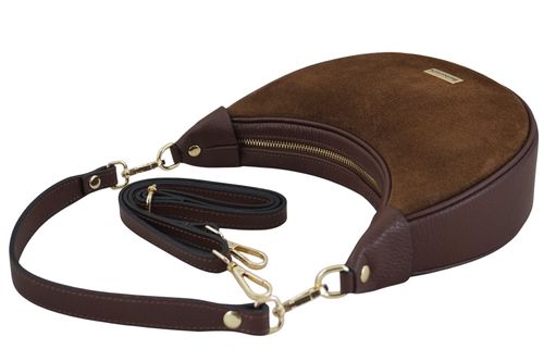 Subtelna mini torebka z miękkim zamszem i złotymi detalami - Brązowa na Arena.pl