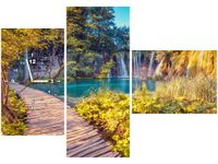 100CM 70CM ZEGAR 3 ELEM JEZIORO PLITVICE JESIENIĄ ŚCIENNY OBRAZ