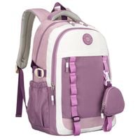 miękki plecak szkolny z poliestru w białofioletowym kolorze, zawieszony son