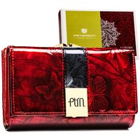 portfel damski ze skóry naturalnej w czerwonym kolorze, zamykany