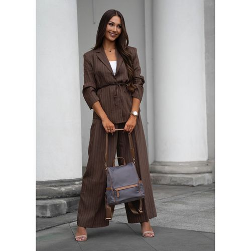 szary plecak damski z nylonu i skóry ekologicznej z doczepianym paskiem, na Arena.pl