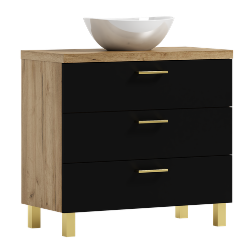 Szafka łazienkowa ROMA 60  czarny/dąb craft złoty z umywalką Eliza B (W5) na Arena.pl