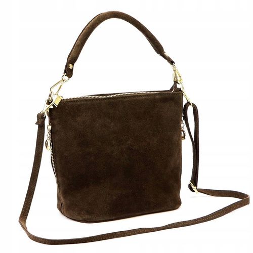 WŁOSKA SKÓRZANA TOREBKA DAMSKA LISTONOSZKA BORSE IN PELLE ZAMSZOWA BRĄZOWA na Arena.pl