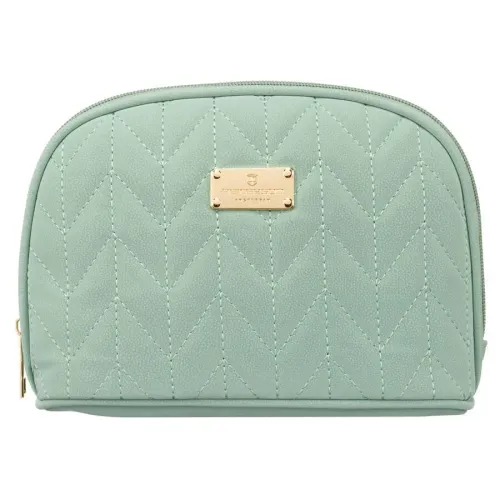 praktyczna kosmetyczka damska w kolorze zielonym pokryta jodełkowym wzorem na Arena.pl