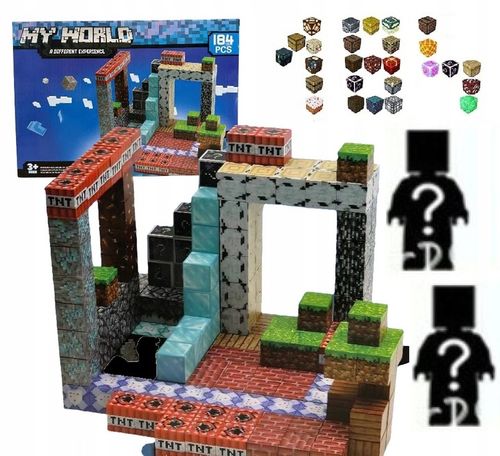 KLOCKI MAGNETYCZNE PIKSELE BLOCZKI SZEŚCIANY MOCNE 184 KLOCKI 2 FIGURKI na Arena.pl