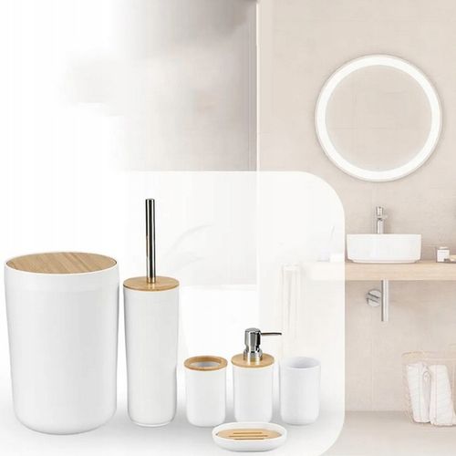 ZESTAW ŁAZIENKOWY 6 ELEMENTÓW AKCESORIA DO WC KOSZ DOZOWNIK BIAŁY KOMPLET na Arena.pl