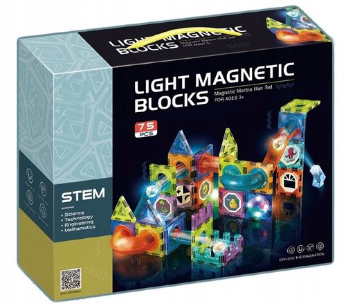 Świecące KLOCKI MAGNETYCZNE świecący tor kulkowy ZESTAW XL kulodrom 75 el. na Arena.pl