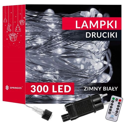 LAMPKI DRUCIKI 300 LED MIKRO BIAŁY ZIMNY PILOT OŚWIETLENIE 33m PROGRAMATOR na Arena.pl