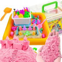 PIASKOWNICA+PIASEK KINETYCZNY 3KG RÓŻOWY+FOREMKI ZABAWA SENSORYCZNA PREZENT