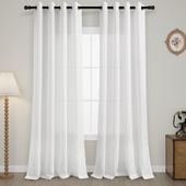 Firanki lniane białe zasłony półprzezroczyste boho 140x138 cm zestaw 2szt