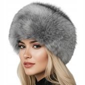 CZAPKA DAMSKA ZIMOWA ELEGANCKA CIEPŁA TOCZEK SZTUCZNE FUTERKO SREBRNY LIS