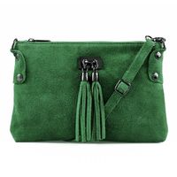 VERA PELLE torebka zamszowa listonoszka z frędzelkami V036 c.zielona