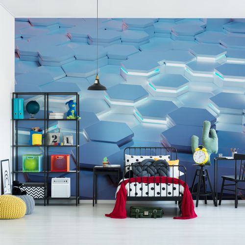 Fototapeta Niebieskie HEKSAGONY Nowoczesny Wzór 3D Abstrakcja 360cm x 240cm na Arena.pl