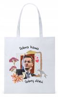Mateusz Morawiecki Pis Torba Eco Biała Shopper Z Nadrukiem Ze Zdjęciem