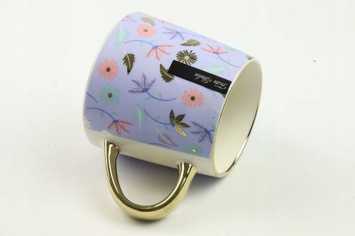 KUBEK PORCELANOWY DO KAWY HERBATY WZÓR KWIATY 400ML ZE ZŁOTYM UCHEM na Arena.pl