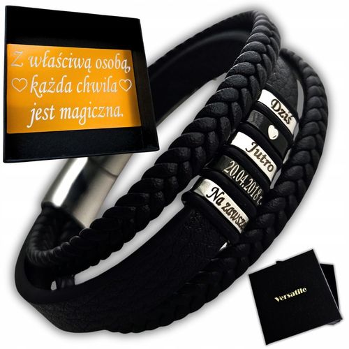 Bransoletka męska SKÓRZANA POTRÓJNA z GRAWEREM GRAWER IMIONA DATY PREZENT na Arena.pl