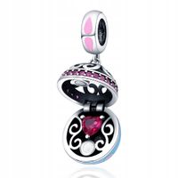 Zawieszka SREBRO 925 Charms Koralik Pozytywka z Sercem Walentynki