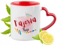 Dla Mai Kubek Czerwony Z Uszkiem W Kształcie Serca Na Prezent Z Nadrukiem