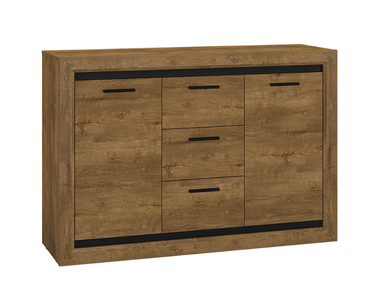 Komoda 2- Drzwiowa z Szufladami 2D3SZ 138 cm Dąb Lefkas + Czarny BALTA ML zdjęcie 1