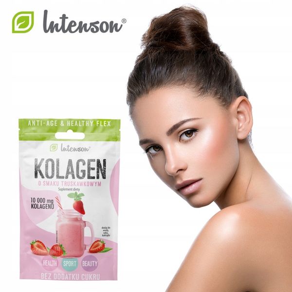 10x INTENSON KOLAGEN + KWAS HIALURONOWY + WITAMINA C do picia truskawkowy zdjęcie 4
