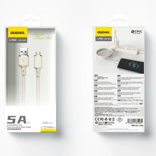 kabel dudao l7sm usb-a - micro usb 5a 1m - beżowy na Arena.pl
