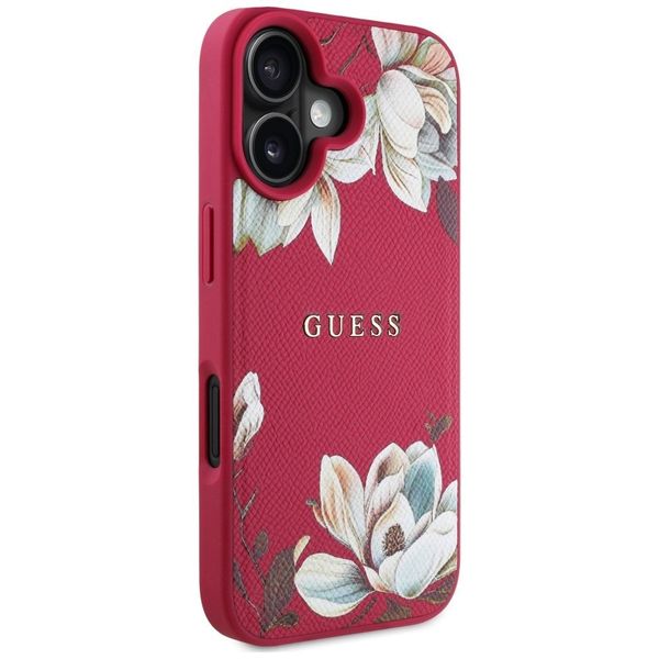 Etui Guess Grained Printed Flower Pattern MagSafe do iPhone 16 fuksja zdjęcie 4