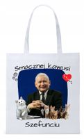 Śmieszny Pis Kaczyński Torba Eco Biała Shopper Z Nadrukiem Ze Zdjęciem