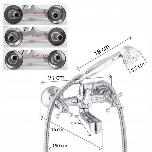 Bateria wannowa z prysznicem ścienna retro dwuuchwytowa kran do wanny chrom na Arena.pl