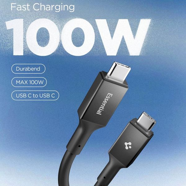spigen eb10020cc essential type-c cable 100w 200cm black zdjęcie 2